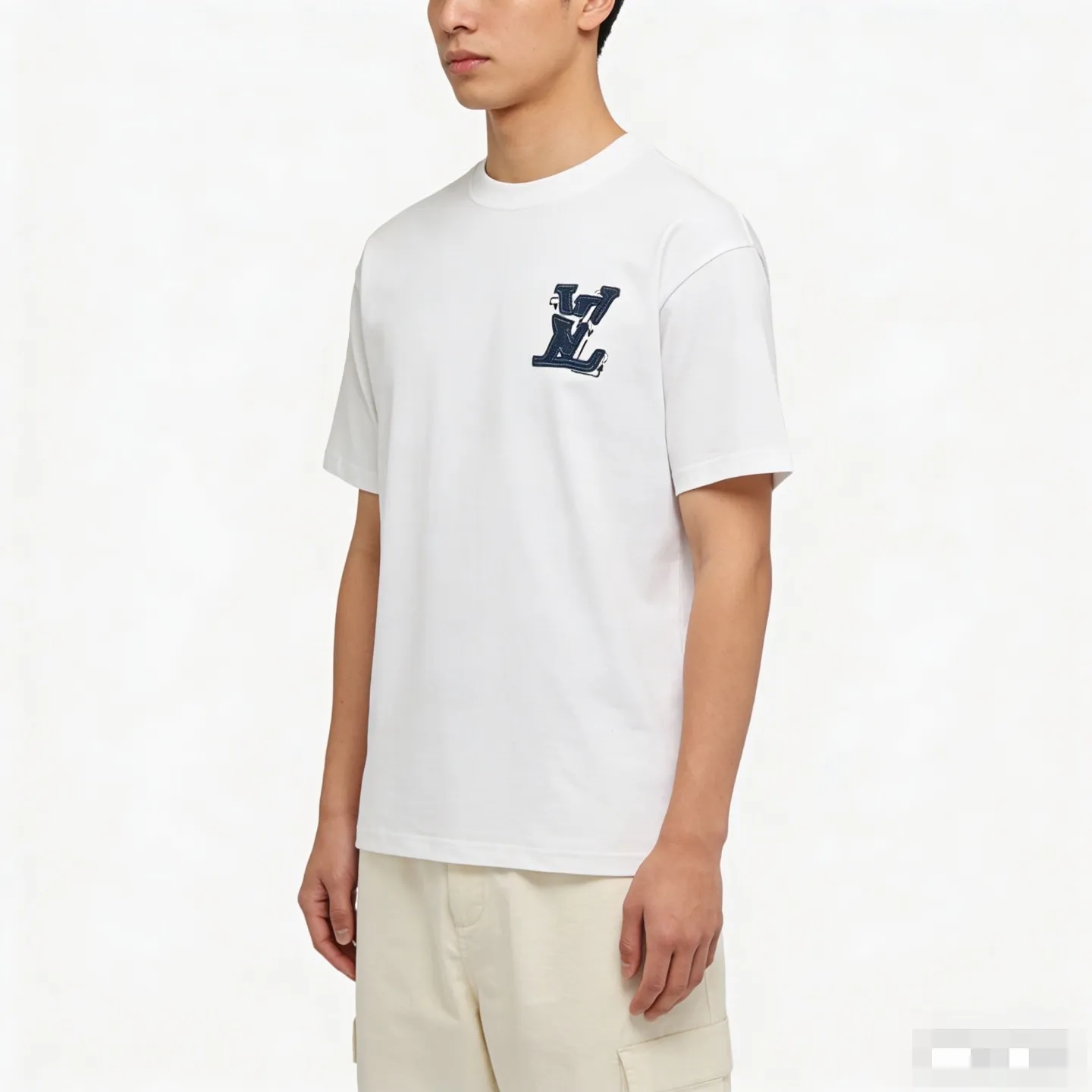 Louis Vuitton/Louis Vuitton 26ss denim patch presbyopic letter embroidered short sleeves